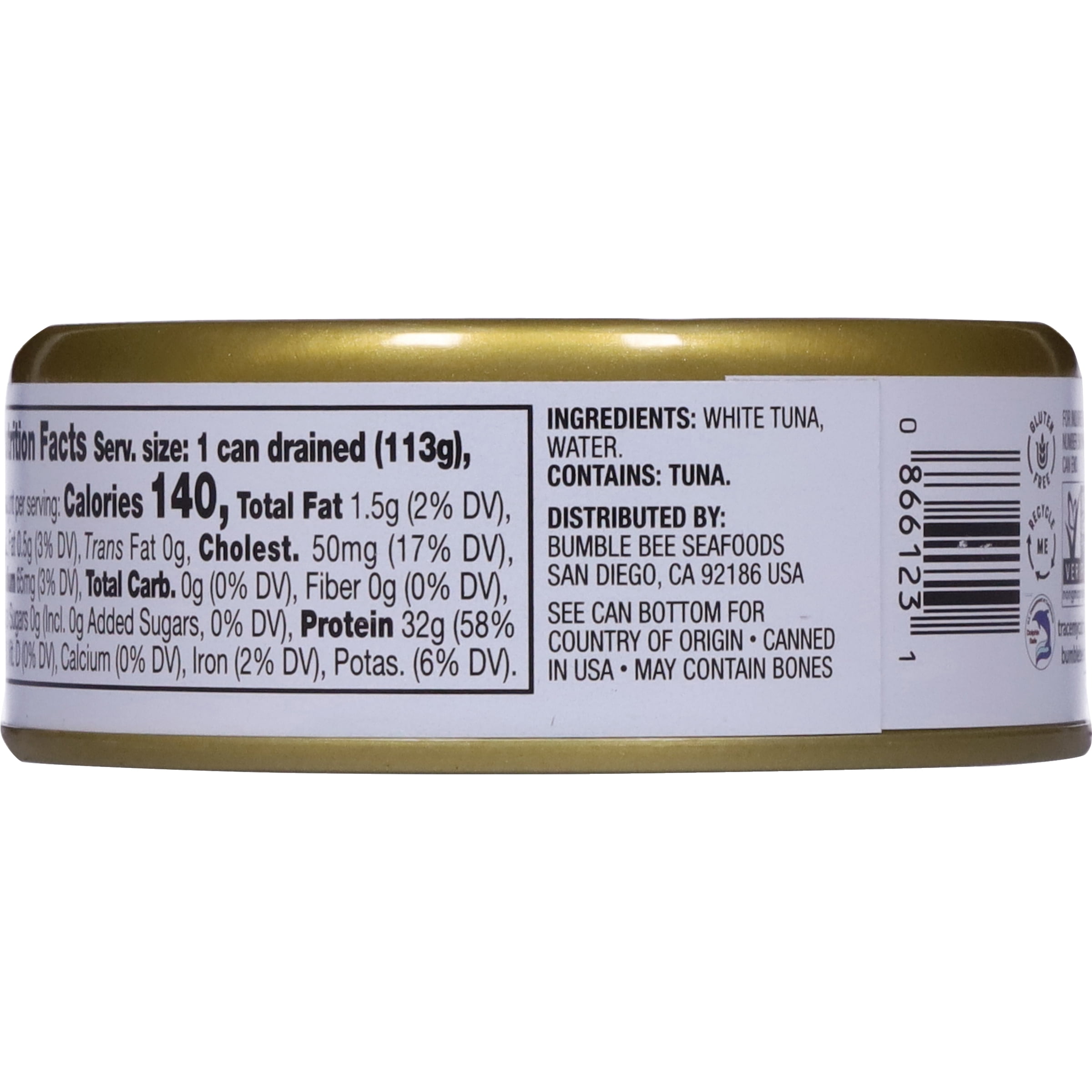 (8 pack) Bumble Bee Prime Low Sodium Solid White Albacore Tuna in Water, Wild Caught, Gluten Free, 32g Protein per Serving, Shelf Stable Can, 5oz