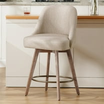 ANMINY Counter Height Bar Stools Set of 1, 26" Seat Height Upholstered Linen Fabric Swivel Barstools with Mid-Back Modern Chairs Island Stools for Home Bar Kitchen Pub