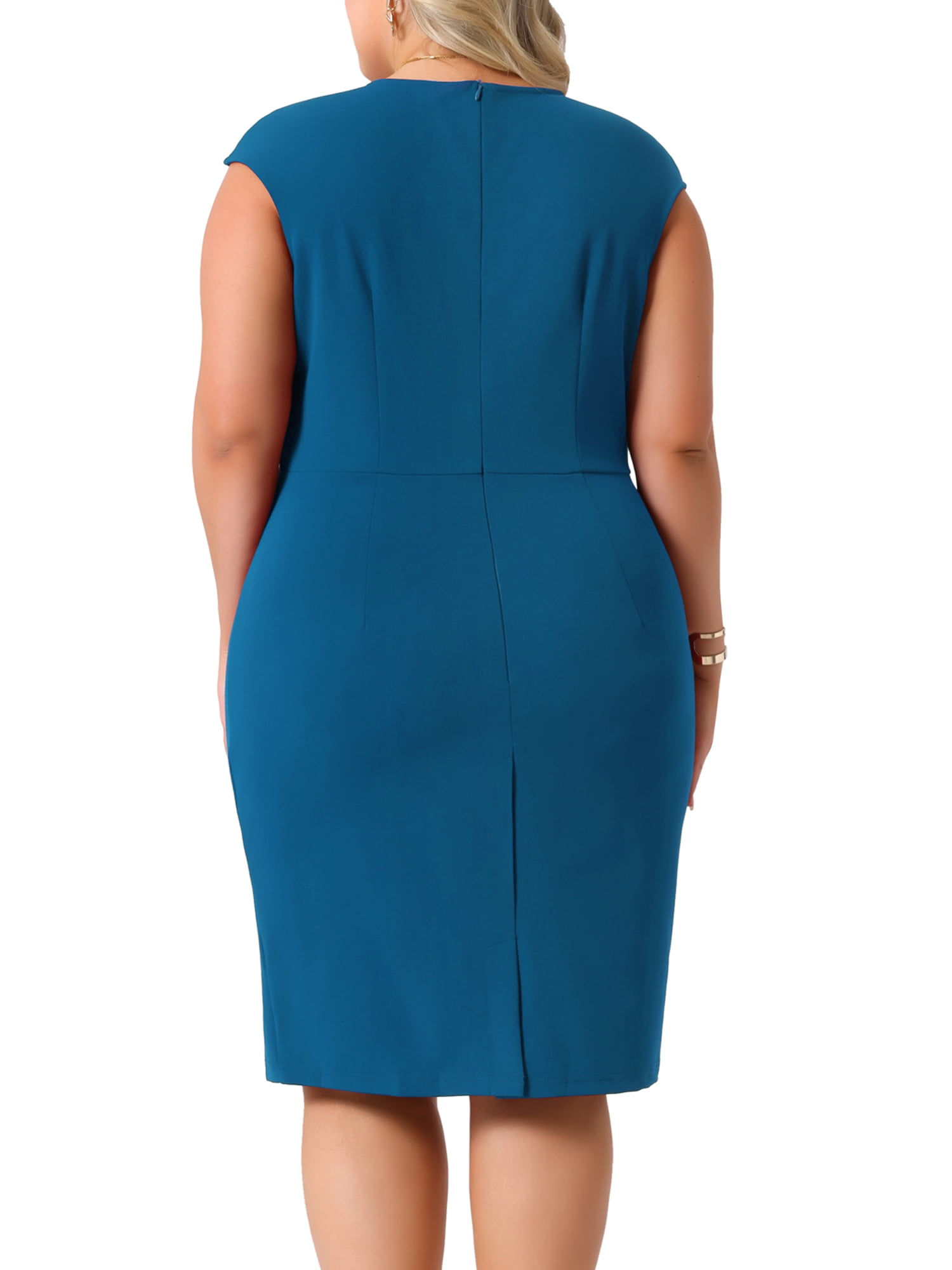DARING DIVA Women's Plus Size Sheath Notched Neck Work Events Dress 1X Lake Blue
