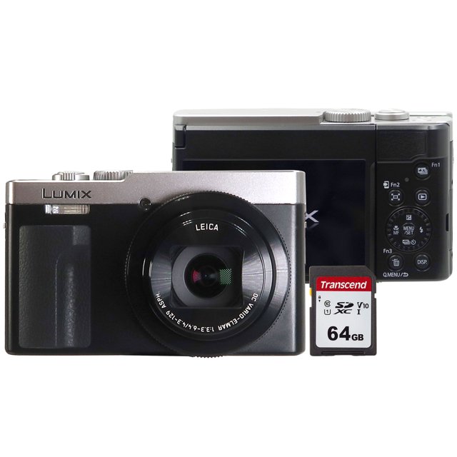 Panasonic Lumix ZS99 20.3MP 30X Optical Zoom Digital Camera (Silver) + Transcend 64GB 300S SDXC Class 10 Memory Card