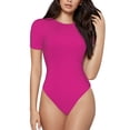 thumbnail image 1 of Balery Darkmagenta Body de cuello redondo de manga corta para mujer Tops de manga corta Tops básicos-Large, 1 of 7