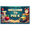thumbnail image 2 of Colorful Welcome to Pre K Banner with School Bus Books Apples Alarm Clock Backdrop Decor for Preschool Opening Party Classroom Decorations Photography Props, 2 of 8
