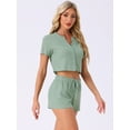 thumbnail image 2 of DARING DIVA Crop Topswith Waffle Knit Button Down Pajamas 2 Pieces M Green, 2 of 7