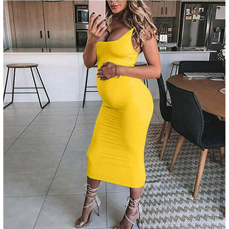 Lolmot Women's Maternity Sleeveless Tank Dress Casual Scoop Neck Bodycon  Midi Dress for Daily Wearing or Baby Shower on Clearance