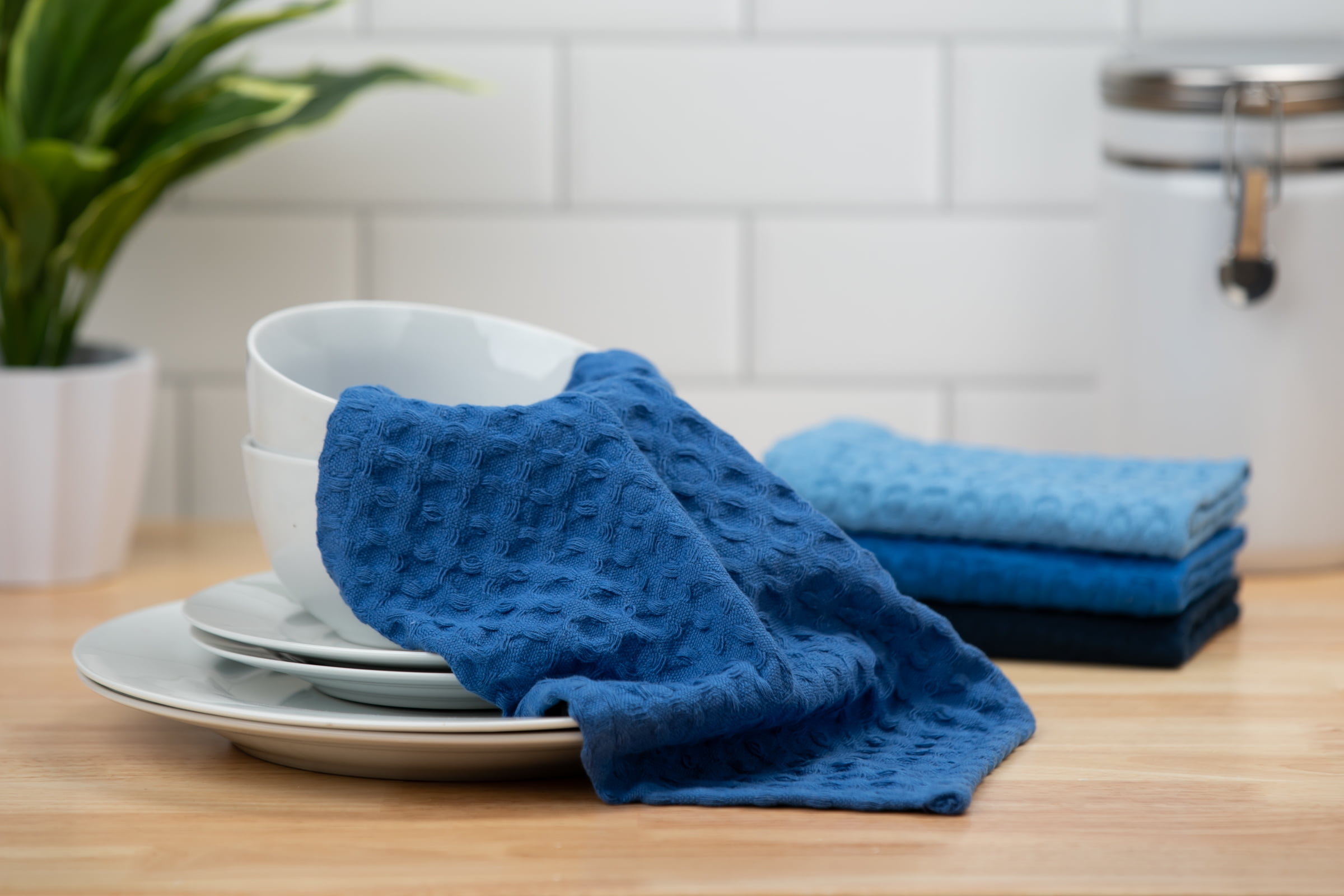 (3 pack) Mainstays 4 Pieces, Waffle Dishcloths, Navy Blue