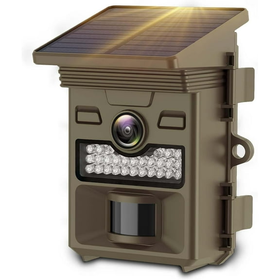 CAMPARK Solar Trail Camera 32MP 1080P Game Hunting Deer Camera with Night Vision Waterproof IP66 0.1s Tigger 120°Wide-Angle Trail Cam for Wildlife Monitoring
