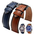 thumbnail image 2 of Correa de reloj de cuero genuino para Breitling Heuer Tudor Seiko Omega para hombres y mujeres, 20 mm, 22 mm, 24 mm, pulsera de reloj marrón y azul, 2 of 5