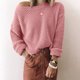 thumbnail image 4 of Gibobby Suéter de Punto Suéter de mujer con hombros descubiertos, manga larga, informal, de Color sólido, de punto, para vacaciones, invierno, suéter suelto, Tops (Rosa, L), 4 of 5