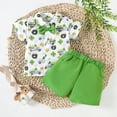 thumbnail image 2 of Sopiago Toddler Baby Boy St. Patrick's Day Clothes Car Print Button Up Short Sleeve Bowtie Shirt Pockets Shorts Gentleman Outfits Green,6-12 Months, 2 of 7