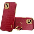 thumbnail image 7 of for iPhone 14 Plus Ring Holder Case Luxury Crocodile Snakeskin Pattern Gold Edge 360 Degree Rotation Kickstand for Women Men Slim Leather Protective Phone Case for iPhone 14 Plus, Red, 7 of 7