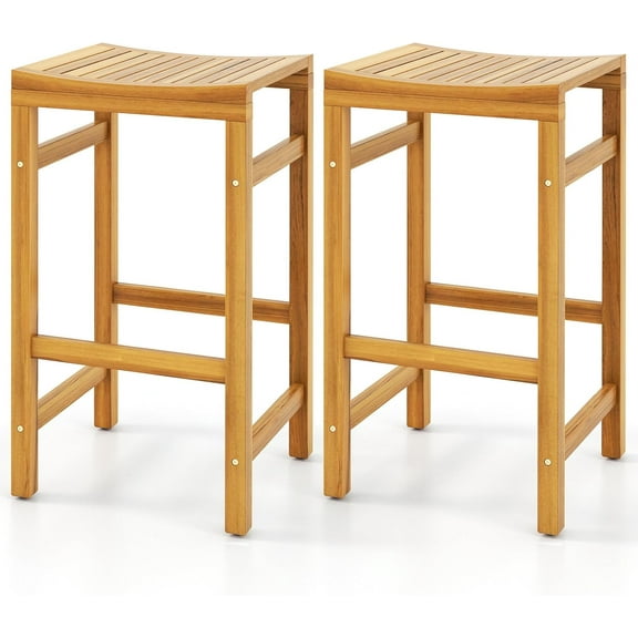 HYJY Outdoor Wood Bar Stools Set of 2, Patio Bar Stools with Ergonomic Seat & Comfortable Footrest, Acacia Wood Bar Stools, 30-Inch Bar Height Stools for Garden Deck Balcony Poolside