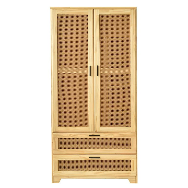 hide Closet Collection【美品】 Better Home Products Stylish Pine Wood Closet with Rattan