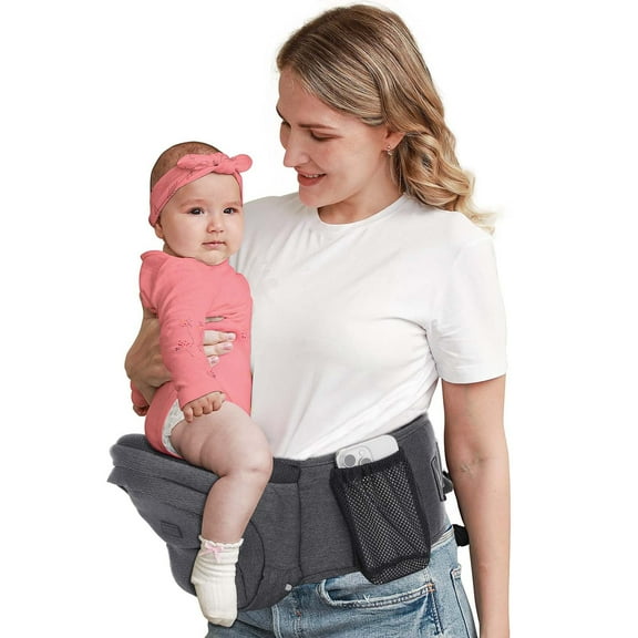 Kisdream Hip Seat Baby Carrier - Adjustable Waistband Toddler Waist Carrier for Newborns Infants, Ergonomic Carrier with Pockets, Dark Gray