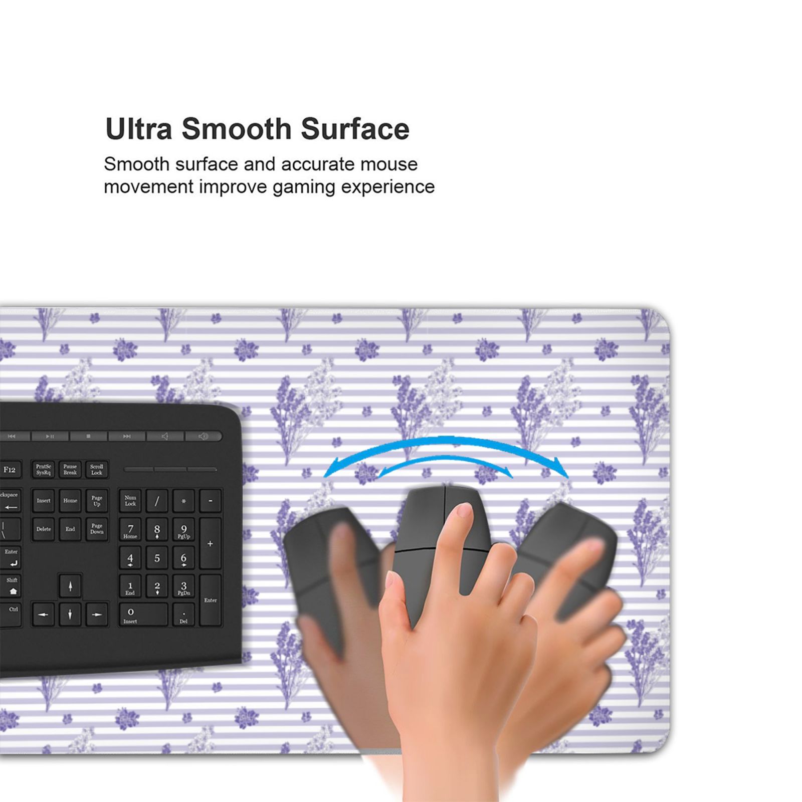 Xecao Stripes and Sprigs of Lavender Print Large Mouse Pad, 16x35.5in Mousepad, Professional Non-Slip Rubber Base Big Mouse Pad, Mouse Pad for Gaming & Office Full Desk Mouse Pad