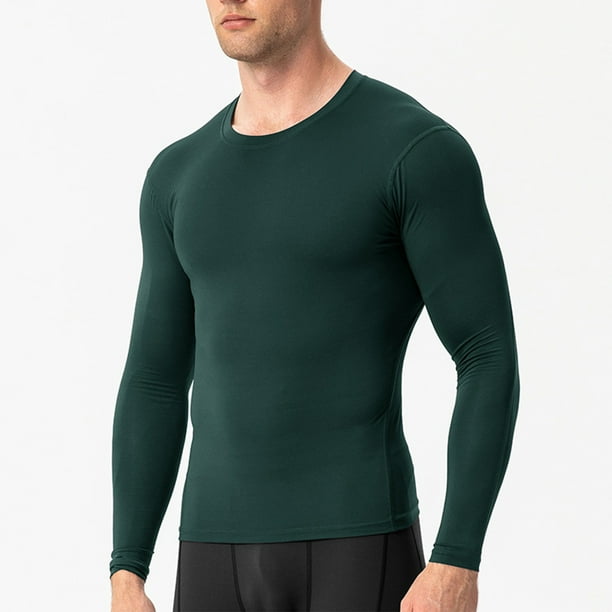 pstuiky camisetas de manga larga para hombre, Camisa deportiva transpirable de manga larga y cuello redondo para hombre, color liso salir tops l