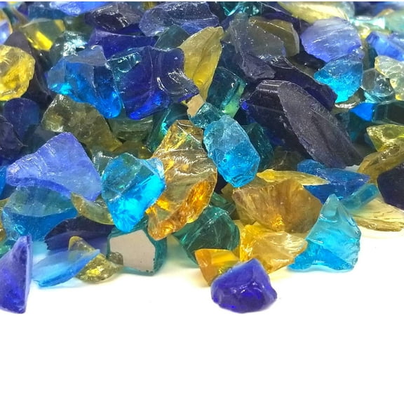 (5-Pound) - Blue Teal & Gold Multi-Purpose Premium Decor & Fire Glass Rock 1/4"-1/2" inch - for Use in Fire Features, Aquariums, Apothecary, Jars, Vase, Potted Plants, Fire Bowls, Etc. (Royal Blend)