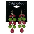 thumbnail image 2 of Faceted Teardrop Dangle-Earrings With Crystal Accents Pink & Green Colored #MQE023, 2 of 2