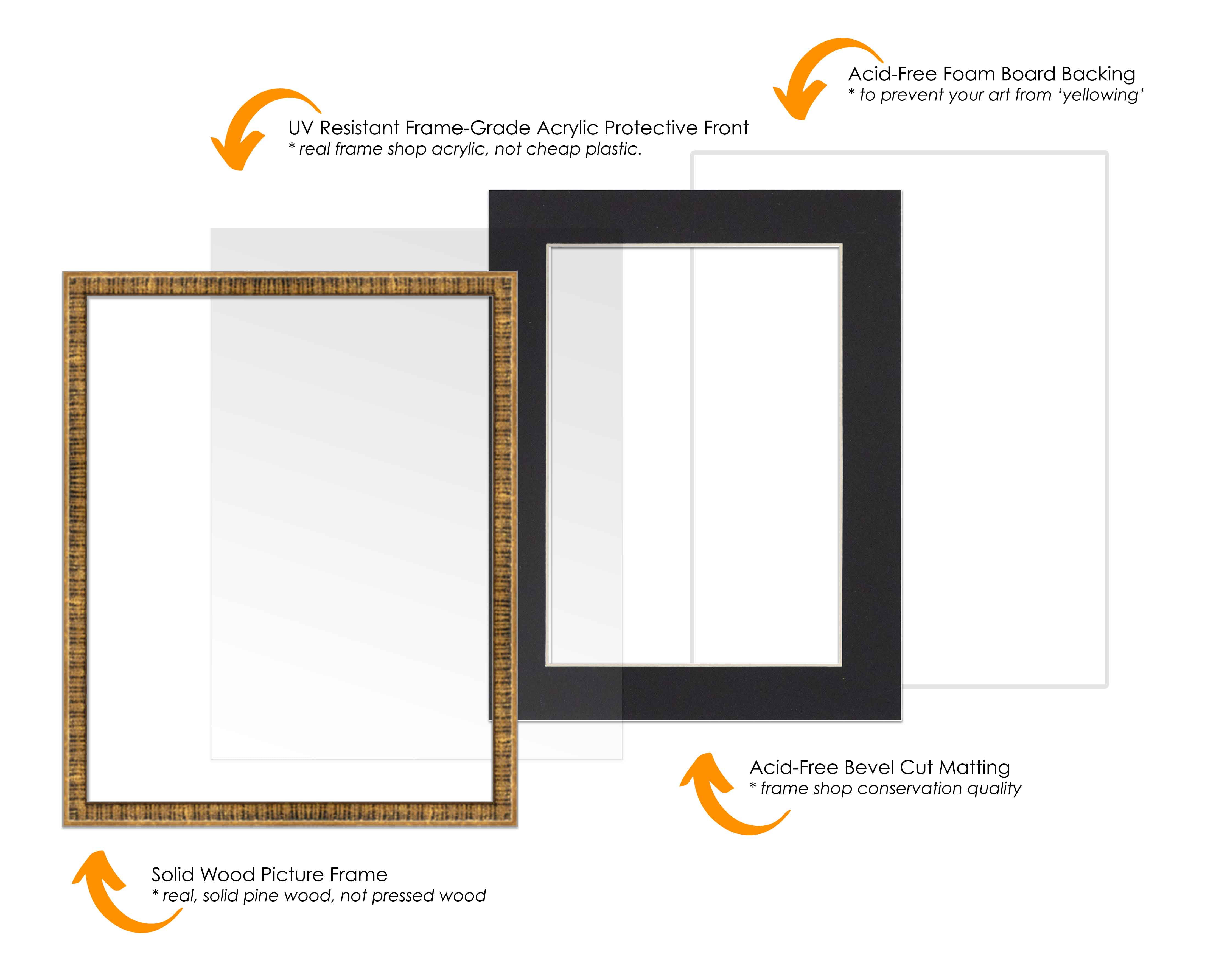12x18 Frame Gold With Black Picture Mat For 12x18 Photo - Gold 18x24 Frame To Display Print or