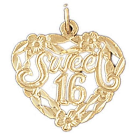 14K Yellow Gold Sweet 16 Pendant - 22 mm