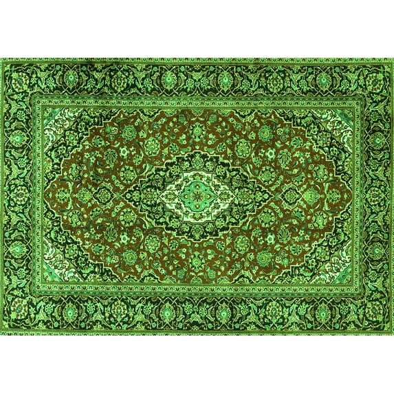 Ahgly Company Indoor Rectangle Medallion Green Traditional Area Rugs, 7' x 10'