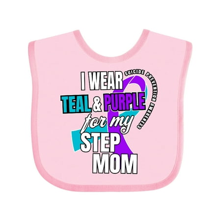 

Inktastic Suicide Prevention I Wear Teal and Purple for My Step Mom Gift Baby Boy or Baby Girl Bib