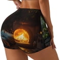 thumbnail image 1 of Balery Cozy Tree Hole Cabin Pantalones cortos de entrenamiento estampados para mujer, sin costuras, ajustados, para gimnasio, yoga, correr, deportes, ejercicio activo, fitness.-Large, 1 of 8