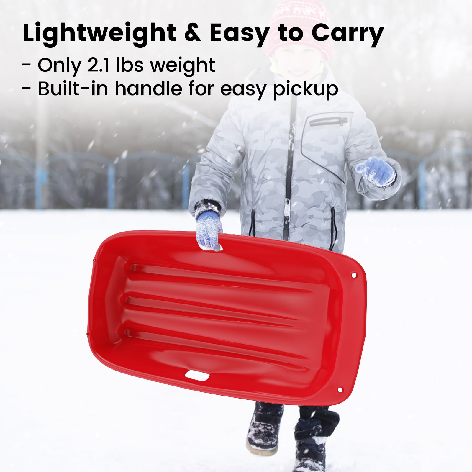 36 Inch Durable Downhill Sprinter Toboggan Snow Sled for Kids Boys Girls Adults with Built-in Handles and Pulling Rope - Red