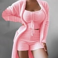 thumbnail image 4 of Women's Fuzzy Fleece 3 Piece Outfits Pajamas Soft Cardigan Coat Jacket and Crop Tank Top Shorts Set Loungewear, 4 of 4