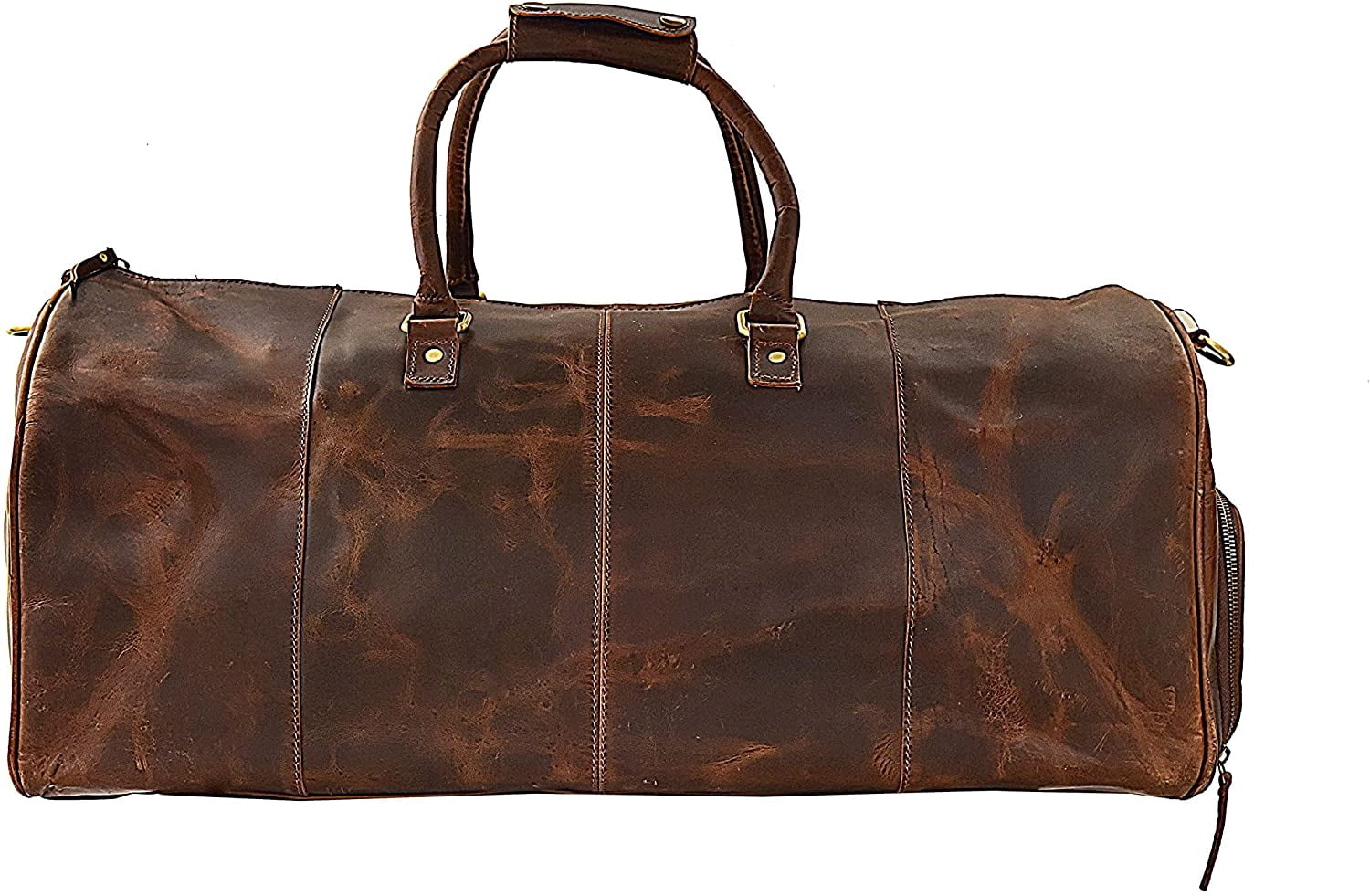 24 Inch Genuine Leather Duffel Travel Overnight Weekend Leather Bag Sports Gym Duffel for Men