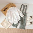 thumbnail image 2 of FYMNSI Baby Boy Suits Long Sleeve Clothes Infant Gentleman Outfit Dress Shirt with Suspenders Pants 9-12 Months Green, 2 of 5