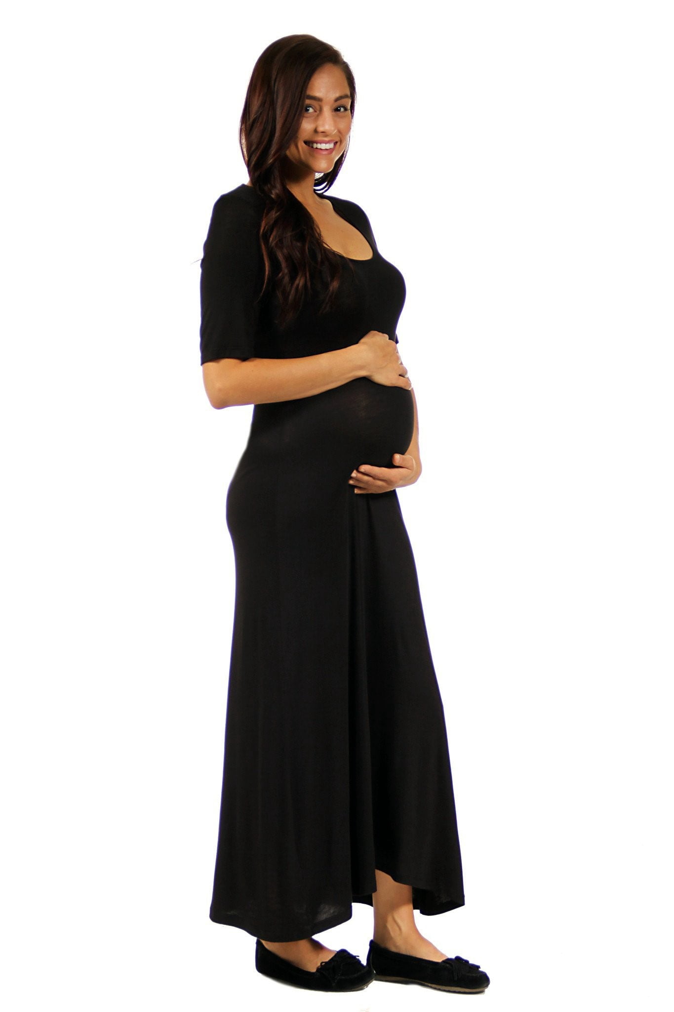 24-7 Comfort Apparel Women's Maternity Elbow Maxi Dress