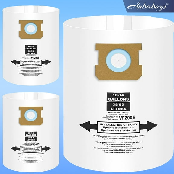 90662, Disposable Collection Filter Bags,Fits Shop-Vac 10-14 Gallon Disposable Filter Bags, 3-Pack, Type F