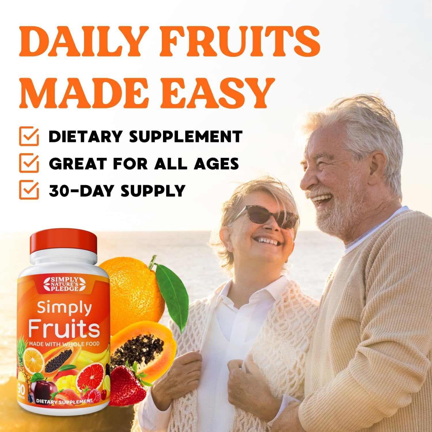 Simply Nature's Pledge - 90 Fruit Capsules - Made with Whole Food Superfoods, Packed with 25 Different Fruits - 100% Soy Free