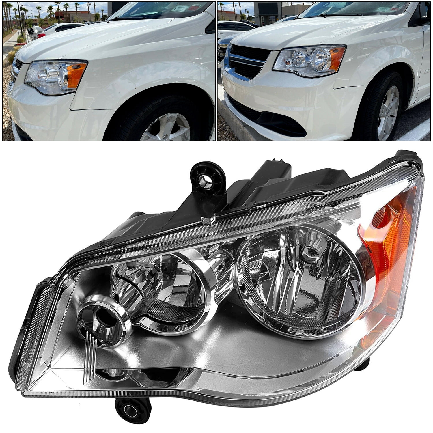 Kojem Left Driver Side Headlight Headlamp Chrome Housing Clear Lens for  2011-2020 Dodge Grand Caravan 4-Door Van 2008-2016 Chrysler Town  Country  Replacement For 68206500AC, 5113337AD