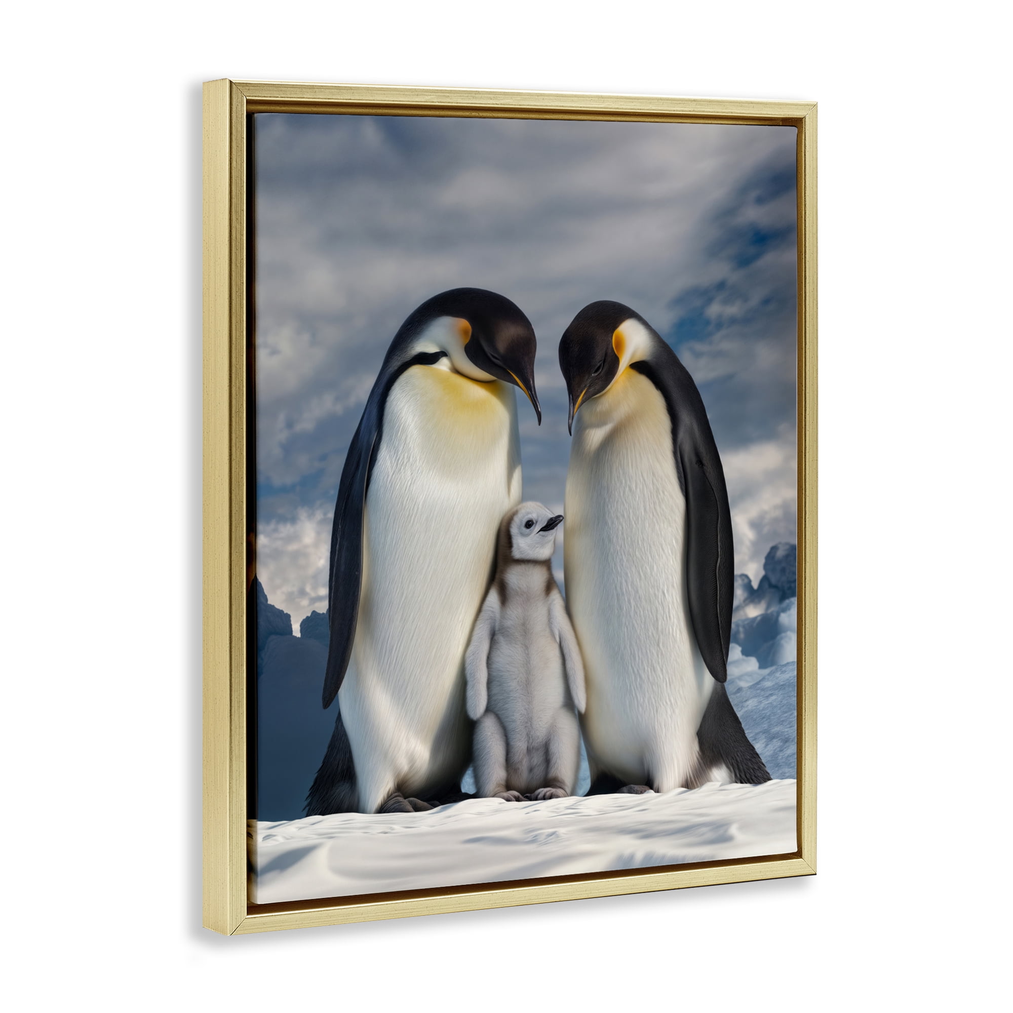 Stupell Industries Penguins In The Wild Gold Framed Floater Canvas Wall Art, design by Scott Stulberg