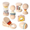 thumbnail image 1 of Juego de sonajeros de madera WODI para bebés de 0 a 3 a 6 meses con bolsa, 7 unidades, 1 of 6