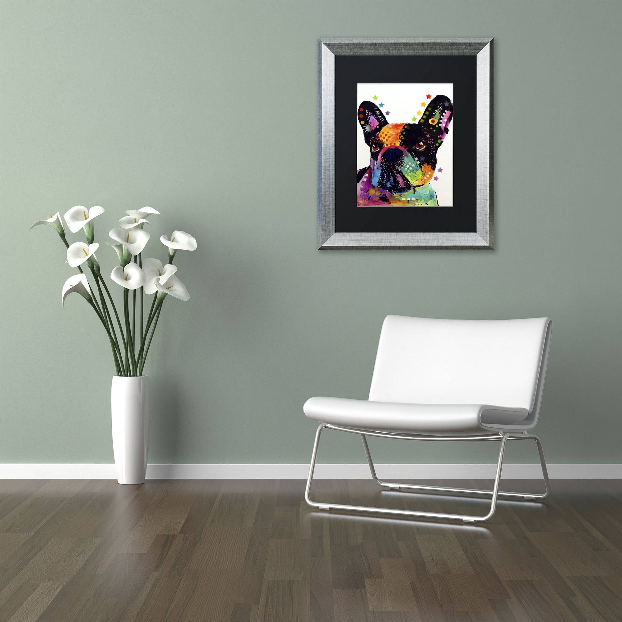 Trademark Fine Art "French Bulldog" Canvas Art by Dean Russo, Black Matte, Silver Frame