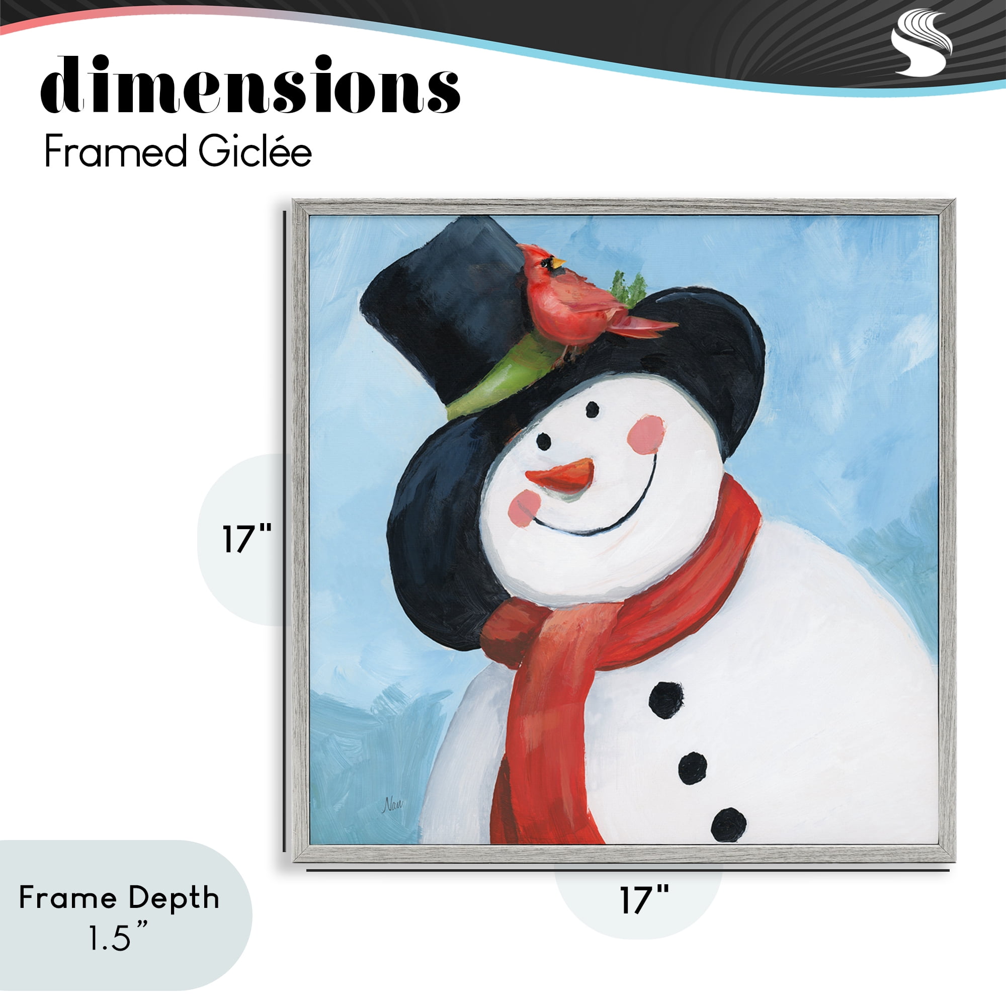 Stupell Industries Cheerful Snowman with Cardinal Gray Framed Giclee Art, design by Nan