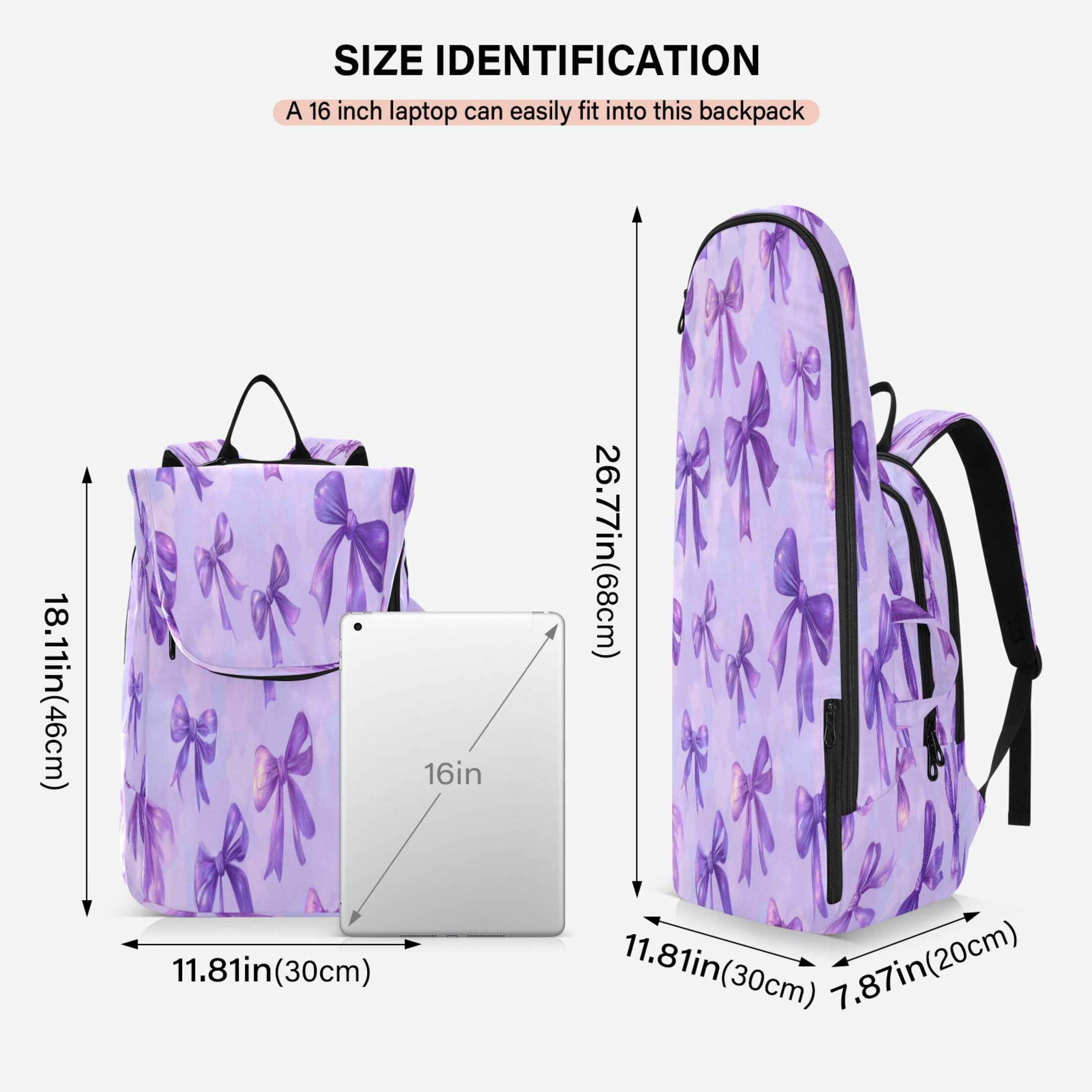 2 Racquet Holder Tennis Backpack Tennis Racket Covers Gym Bags Vibrant Purple Bows Pattern