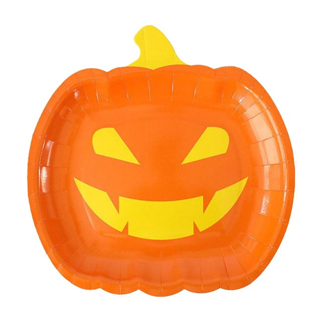 Classic Kitchen Accessories, Halloween Dinnerware Set Orange Black Pumpkin Themed Paper Plates Cups Napkins Halloween Disposable Tableware for Themed Birthday