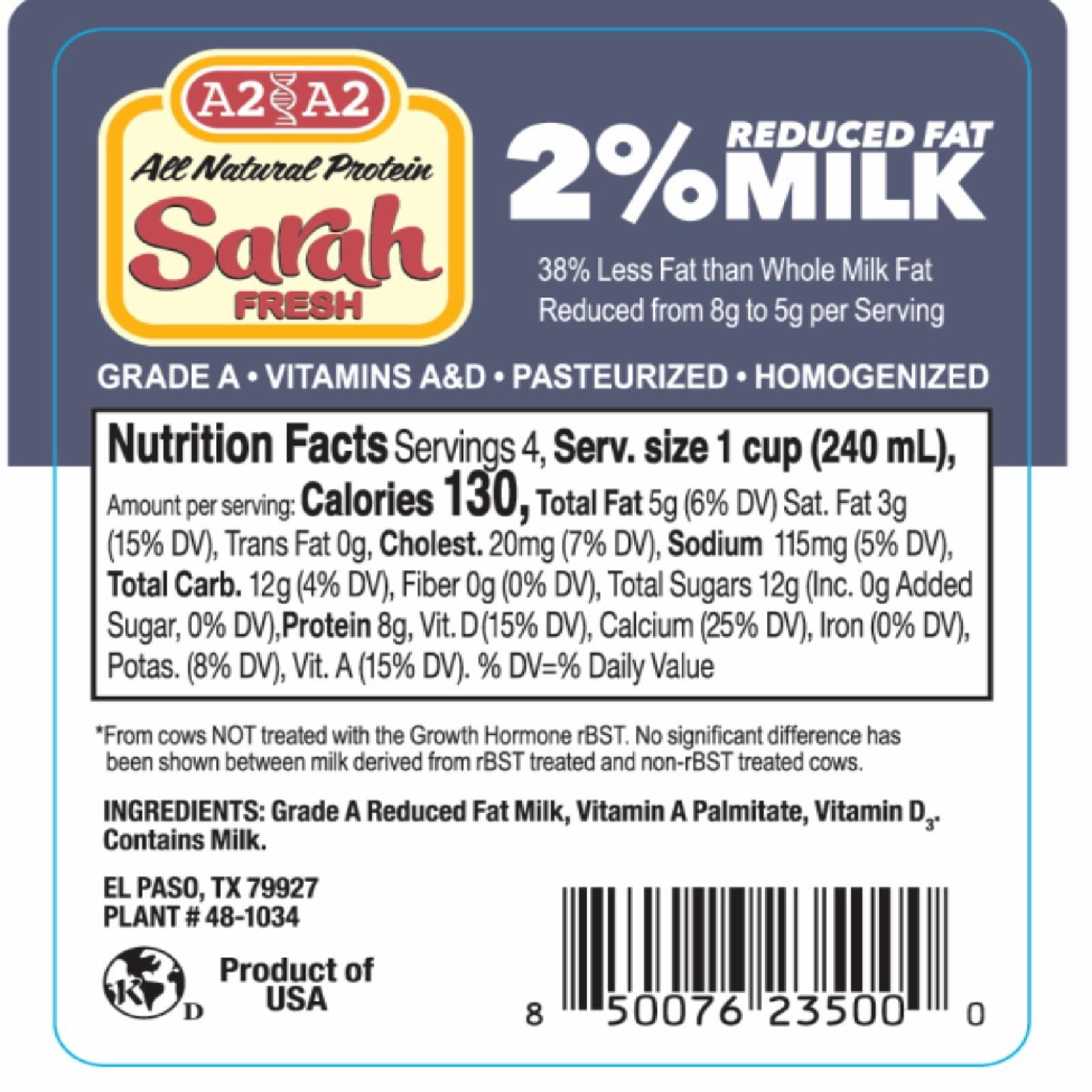 2% Reduced Fat A2/A2 Milk Quart