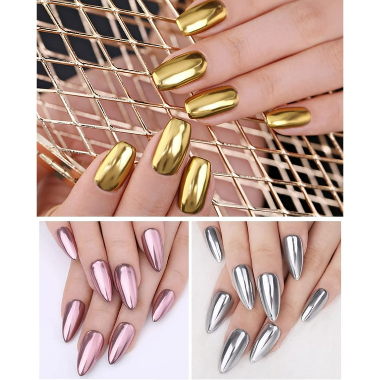 3 Colors Chrome Nail Powder Set Reflective Glitter Metallic Mirror Effect  for Nails Art Design 3D Holographic Silver Rose Gold Pigment Flash Light