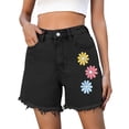 thumbnail image 3 of LWavelet Women's Flower Decor Denim Shorts Frayed Casual Summer Shorts Blue,Black XS,S,M,L, 3 of 9