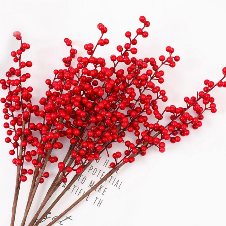 Holly Berry Stem Christmas Berries, Fake Red Berry Branch, Red