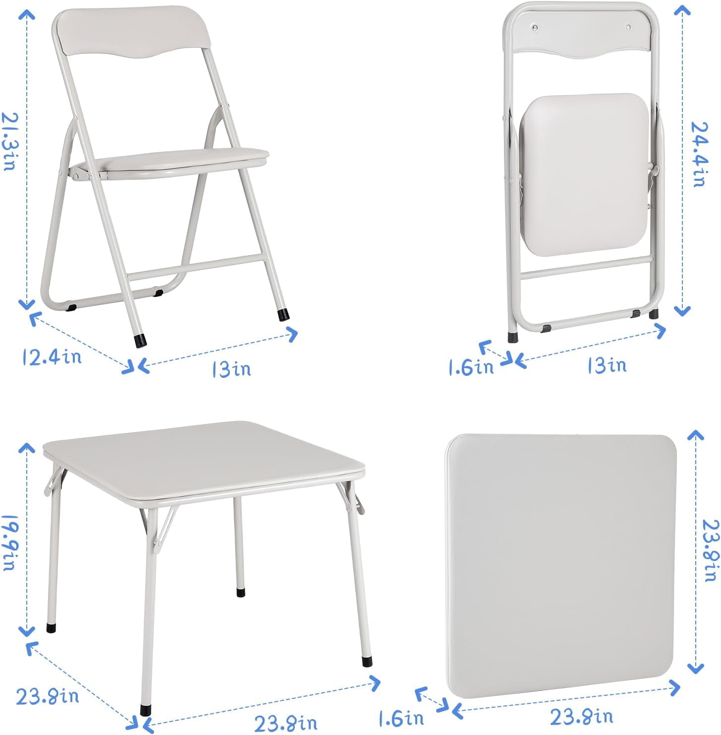 Twister.CK Kids Folding Card Table and Chair Set of 3, Upholstered Foldable Table and Chair Set, Portable Metal Frame Activity Table and Chairs Set for Eating, Reading, Playing, Beige