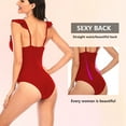 thumbnail image 3 of FIEWESEY Women's Ruffle One Piece Swimsuit V Neck Bathing Suits Ladies Sexy Monokini Swimwear (Red,L), 3 of 6