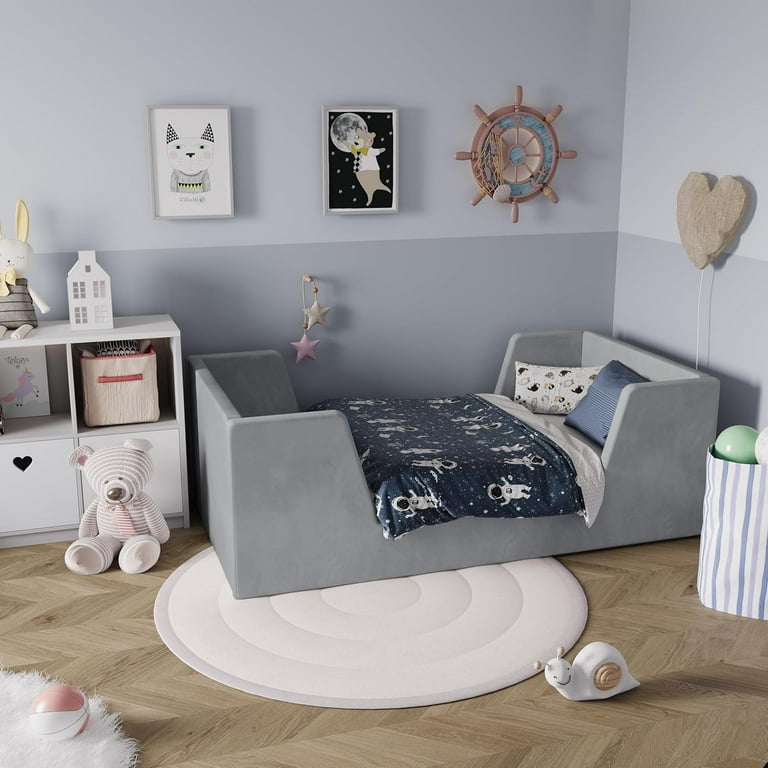 allamazing Toddler Bed Frame Children Wood Toddler Bed for Ages 18 Months Old Kids with Removable Safety Guard Rails Low to Ground Design Certified Fabric Beds Walmart