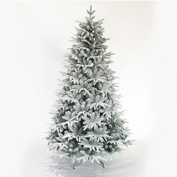 HOMEDECOR Snow Flocked Christmas Tree 7ft Artificial Hinged Pine Tree with White Realistic Tips Unlit