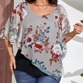 thumbnail image 2 of Estampado Casual Chal Top Cuello Redondo Asimétrico Transpirable Gasa Chal Blusa para Fiesta Compras Viajes Gris 3XL, 2 of 8
