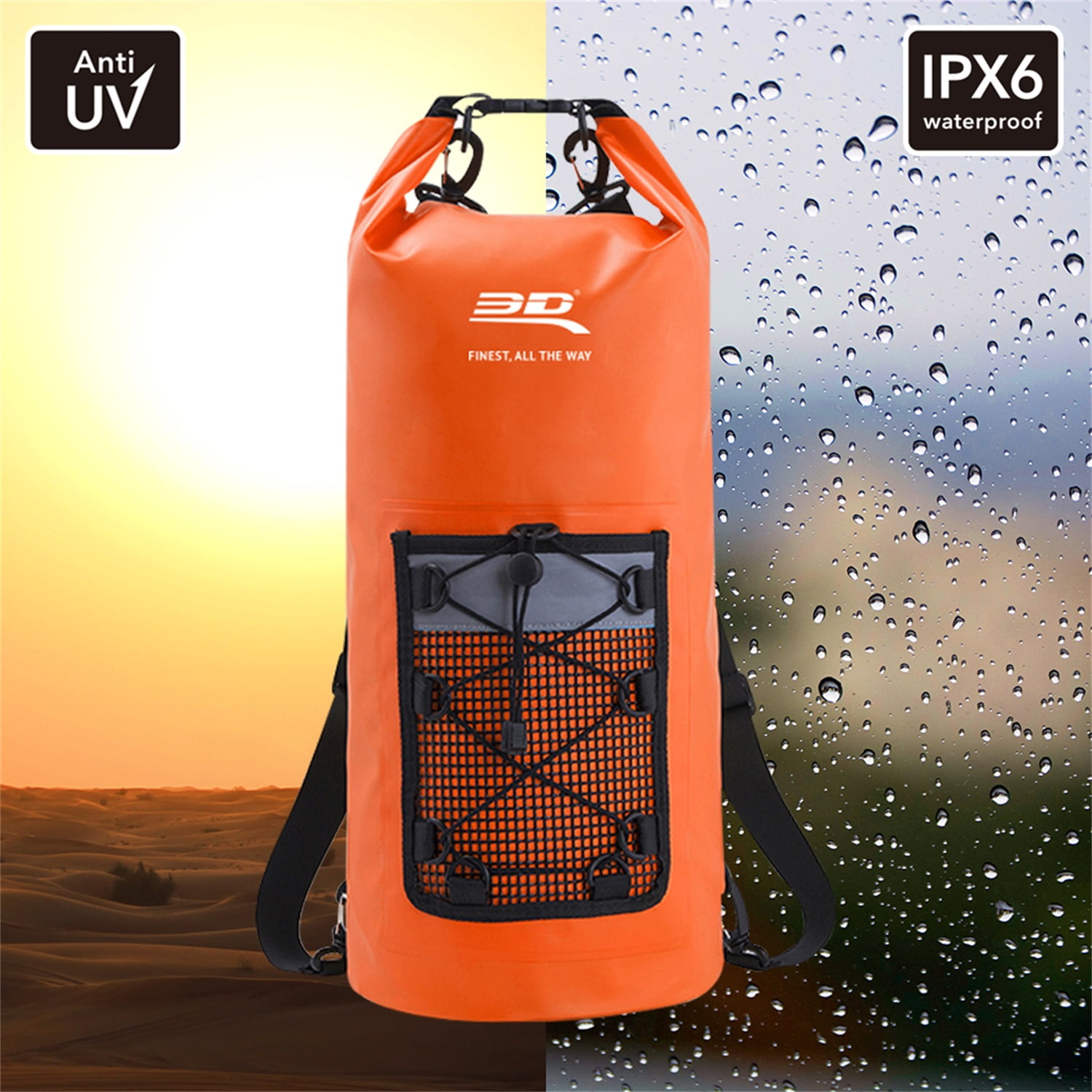 3D ROLL-TOP DRY BAG BACKPACK ORANGE